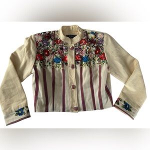 Milagros Hand Loomed Embroidered Boho Jacket Cotton Guatemala M